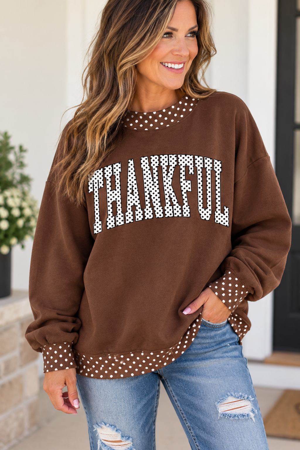 Brown Thankful Polka Dot Sweatshirt