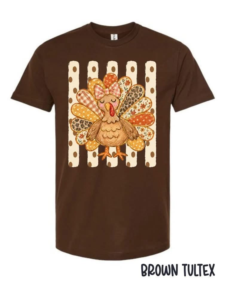 Patchwork Turkey Thanksgiving Graphic Tee – Brown