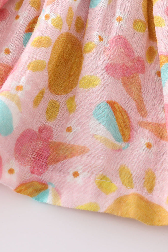 Premium Organic Pink Muslin Ice Cream Smocked Baby Set
