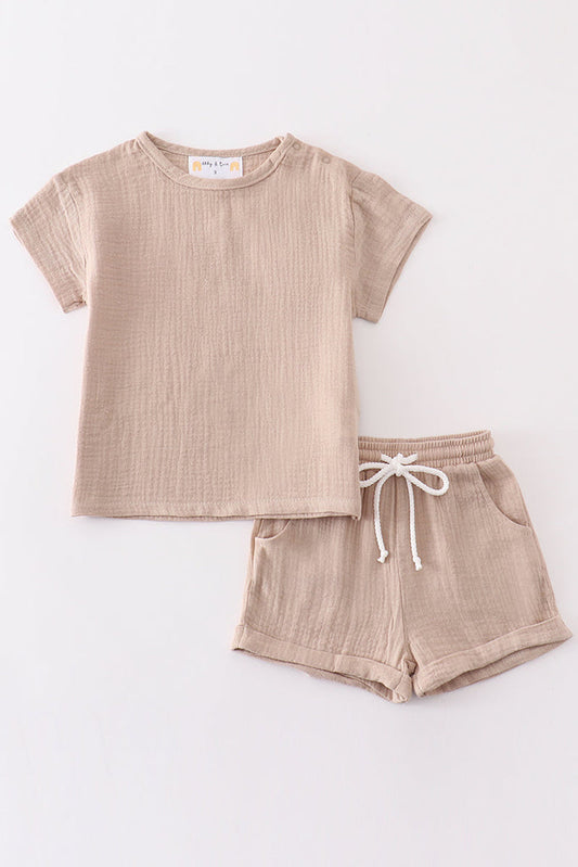 Cotton Tee & Short Set – Neutral Tan