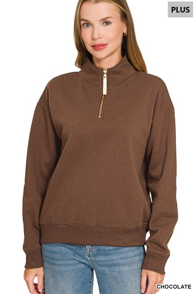 Zenana Plus Fleece Half-Zip Sweatshirt