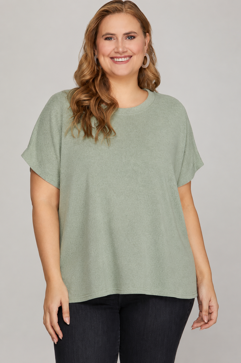 PLUS - DROP SLEEVE ROUND NECK KNIT TOP