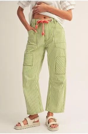 BIBI Green Striped Barrel Jeans