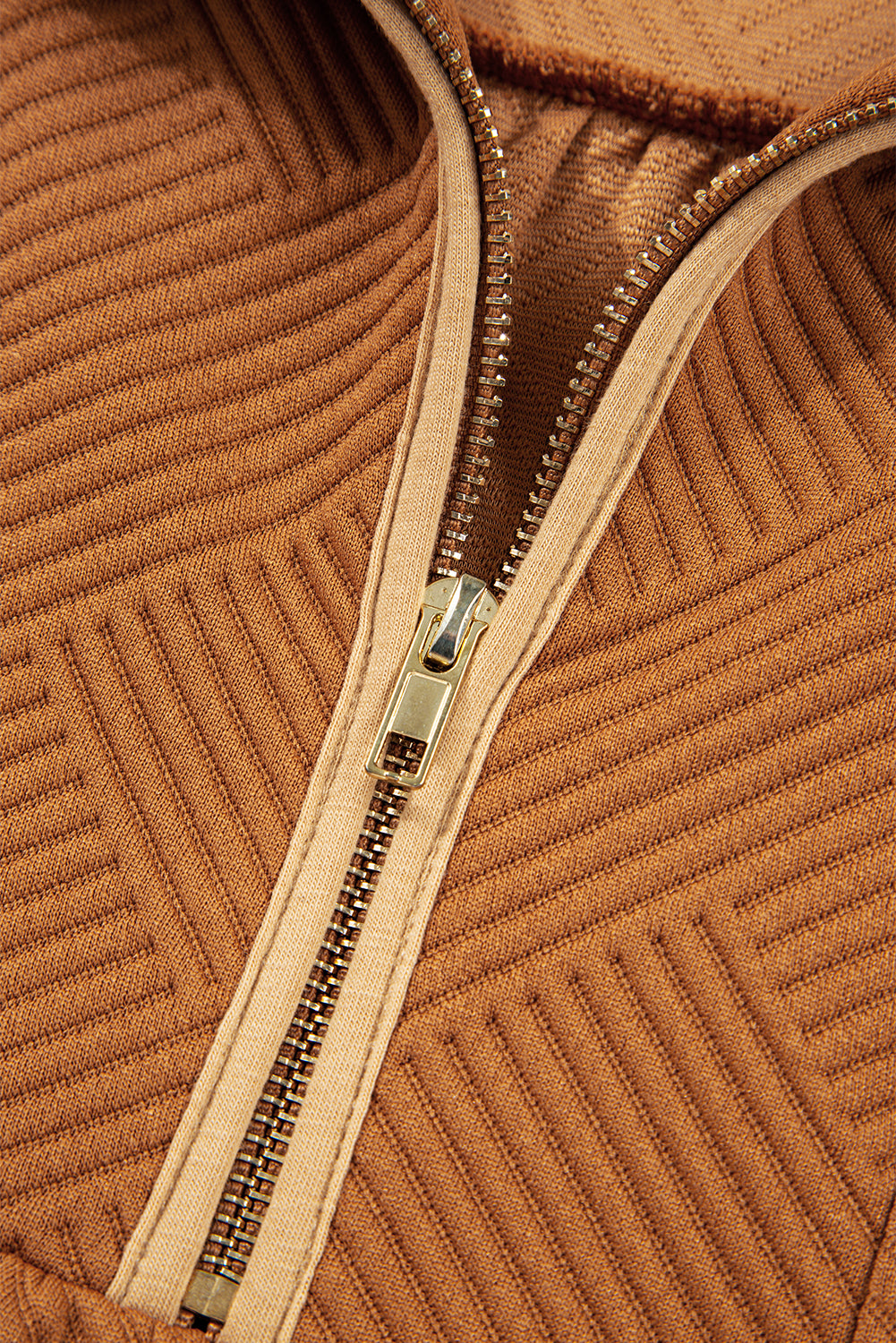 Desert Gold Quarter Zip Collar Bracelet Sleeve Textured Dress