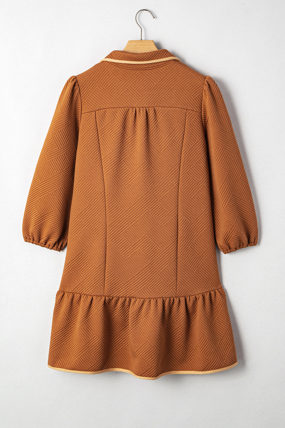 Desert Gold Quarter Zip Collar Bracelet Sleeve Textured Dress