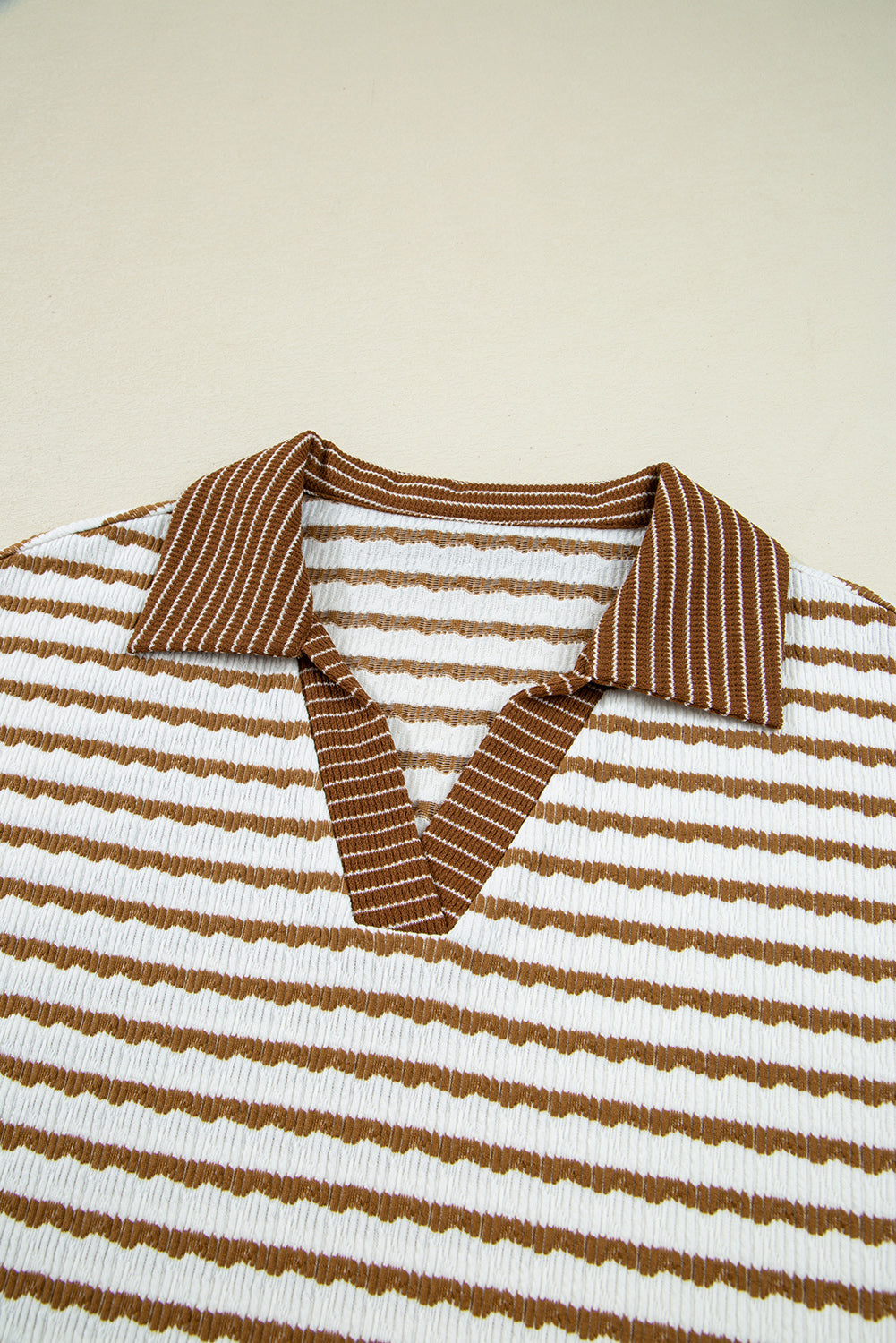 Khaki Stripe Collared Pullover & Wide-Leg Pant Set – Cozy 2 Piece