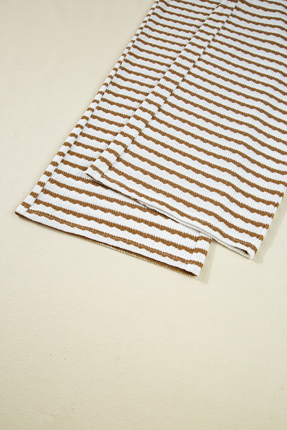 Khaki Stripe Collared Pullover & Wide-Leg Pant Set – Cozy 2 Piece