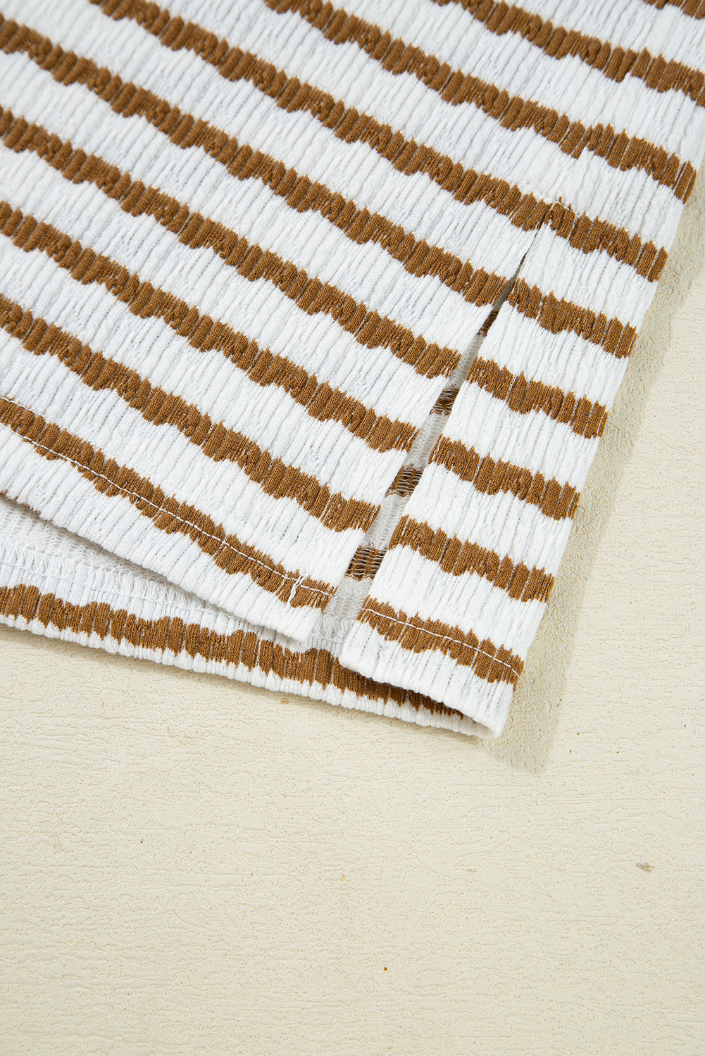 Khaki Stripe Collared Pullover & Wide-Leg Pant Set – Cozy 2 Piece