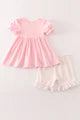 Pink Cow Embroidery Girl Set