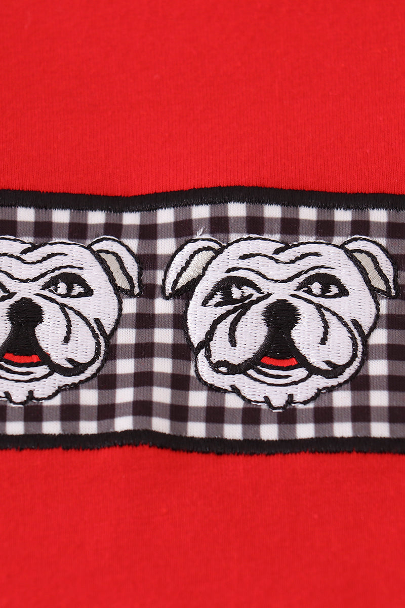 Bulldog Smocked Ruffle Pant Set – Red & Gingham