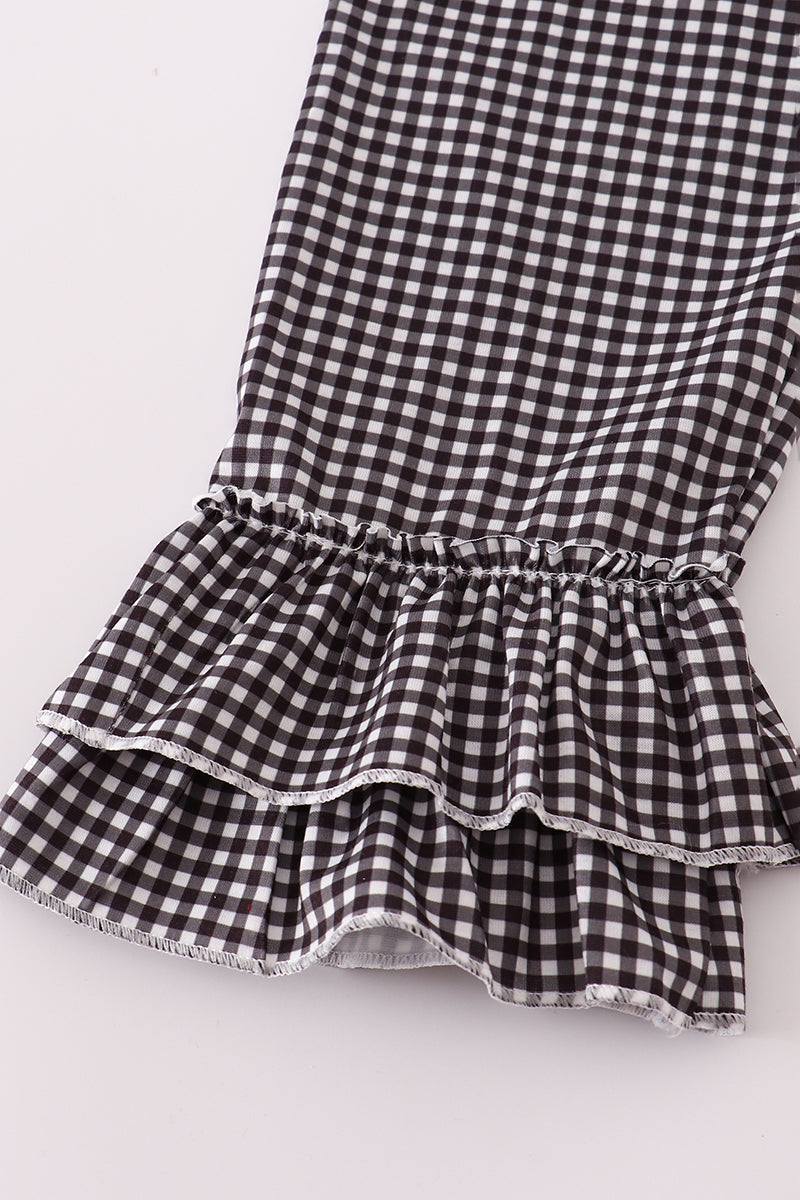 Bulldog Smocked Ruffle Pant Set – Red & Gingham