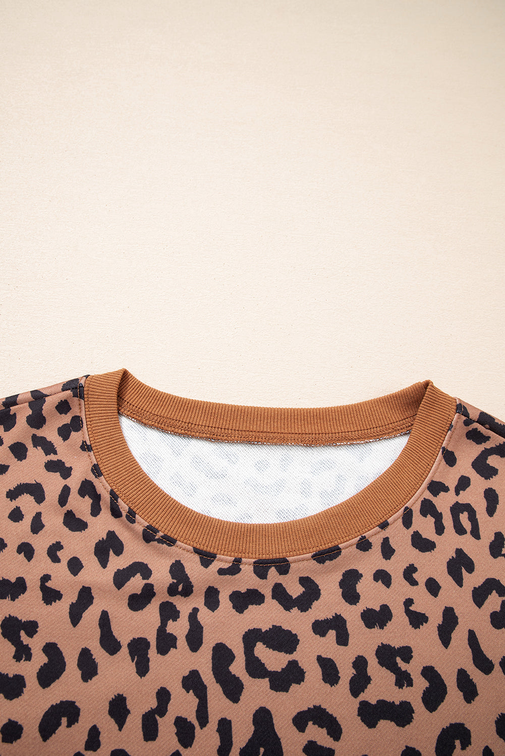 Khaki Leopard Striped Patchwork Sweatshirt