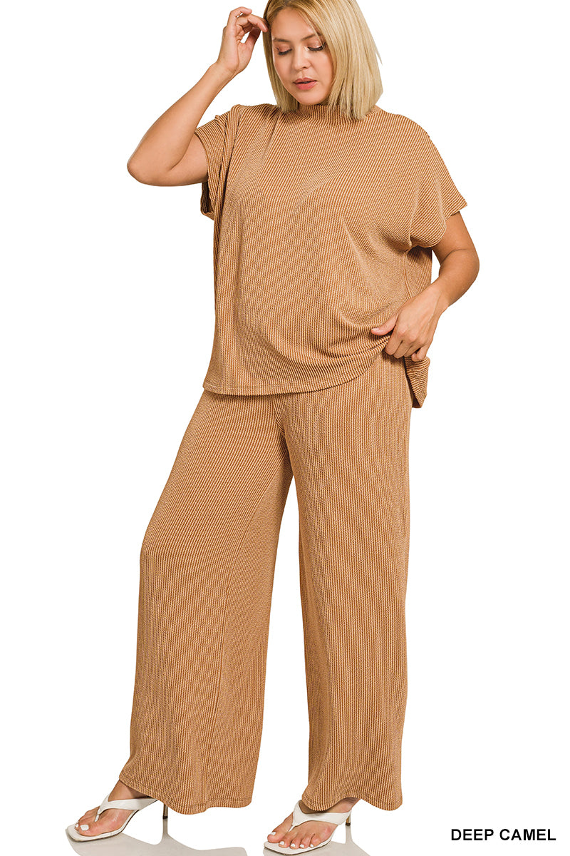 Plus Raised Ribbed Pant Set by Zenana