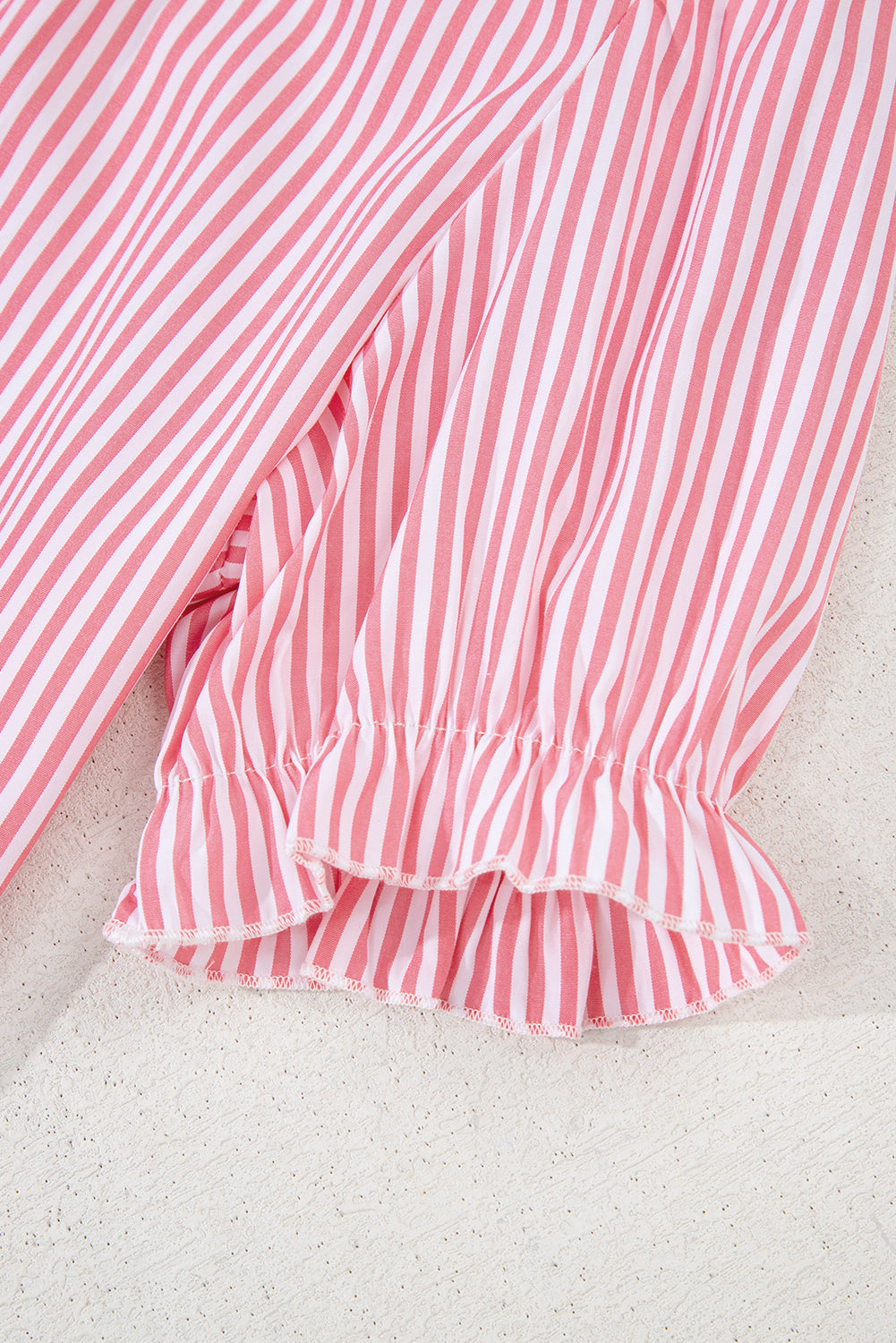 Pink Stripe Frilled Puff Sleeve Blouse