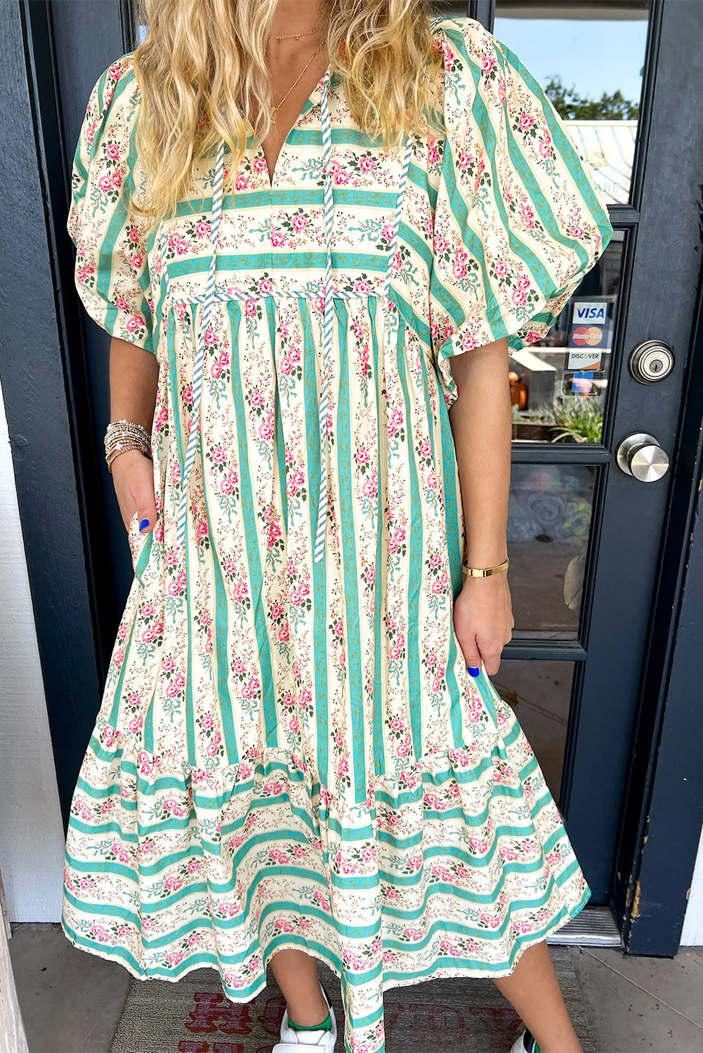 Sunset Garden Puff Sleeve Dress