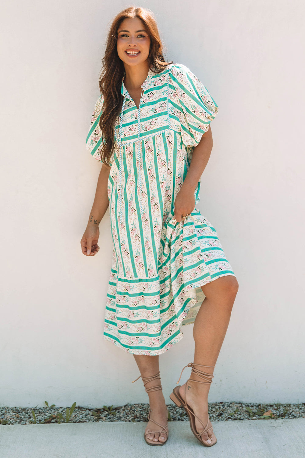 Sunset Garden Puff Sleeve Dress