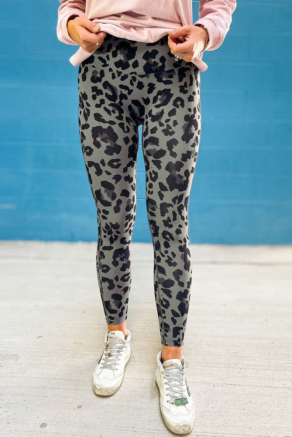 Gray Leopard Print Active Leggings