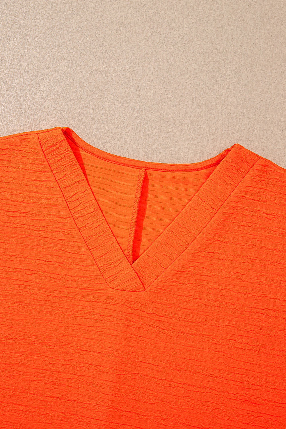 Orange Textured V Neck Shirt and Shorts Set