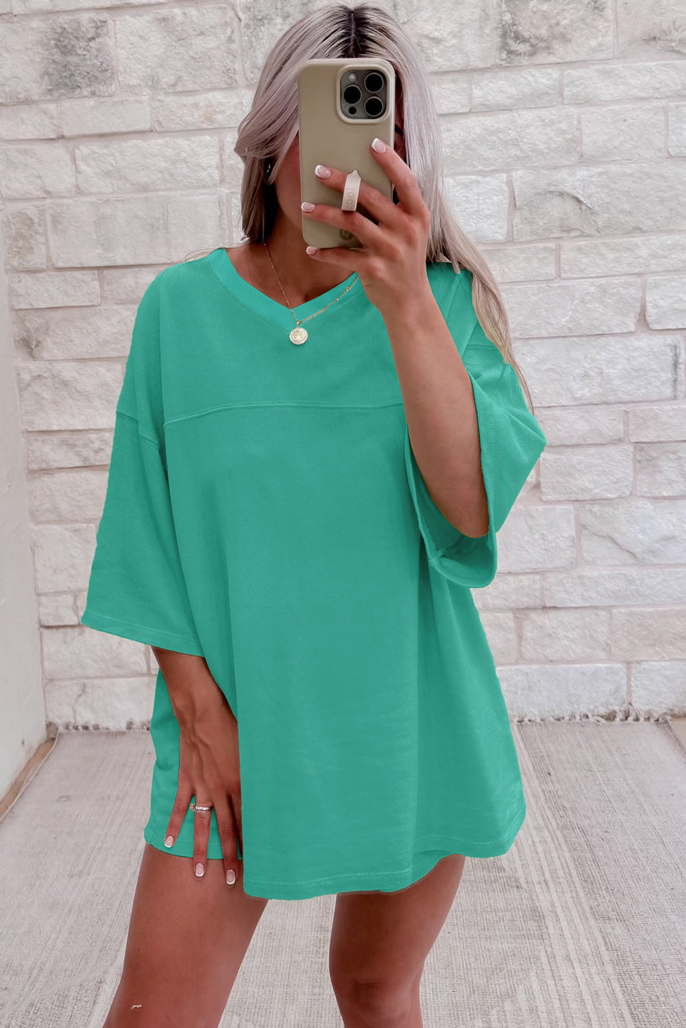 Sea Green V-Neck Tee & Shorts Set