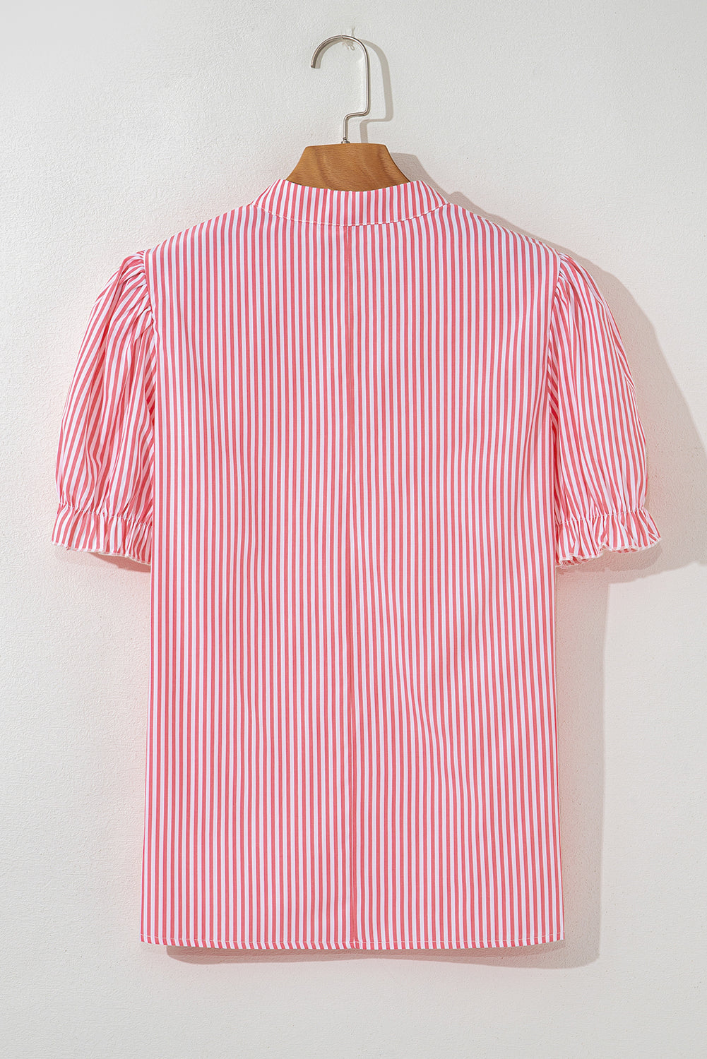 Pink Stripe Frilled Puff Sleeve Blouse