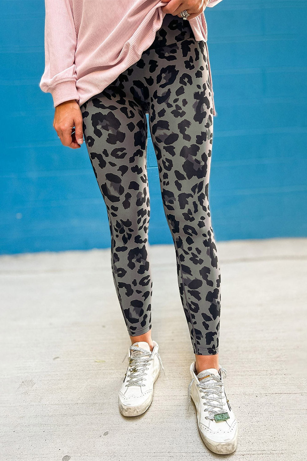 Gray Leopard Print Active Leggings