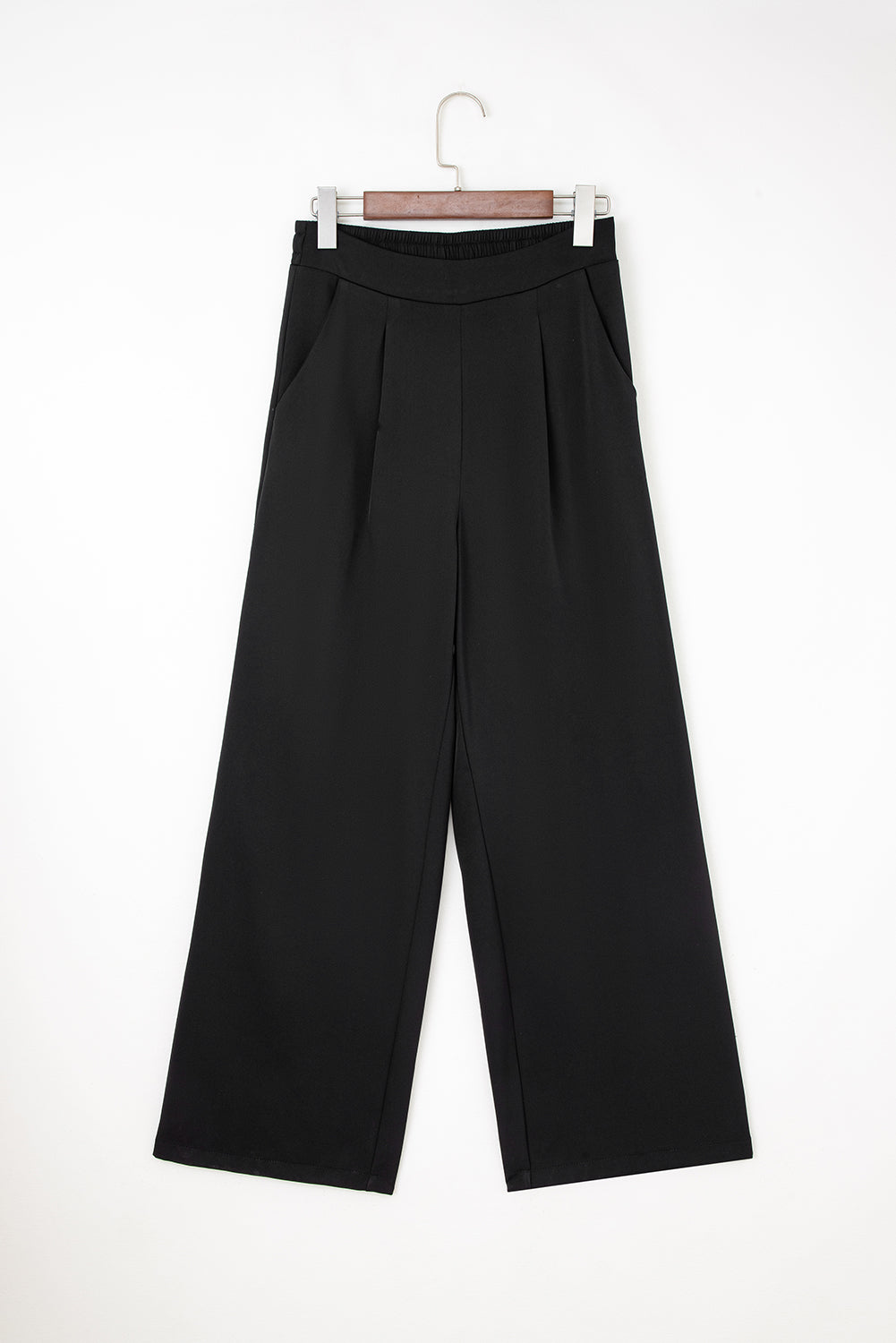 Black High Waist Pleated Straight Leg Pants