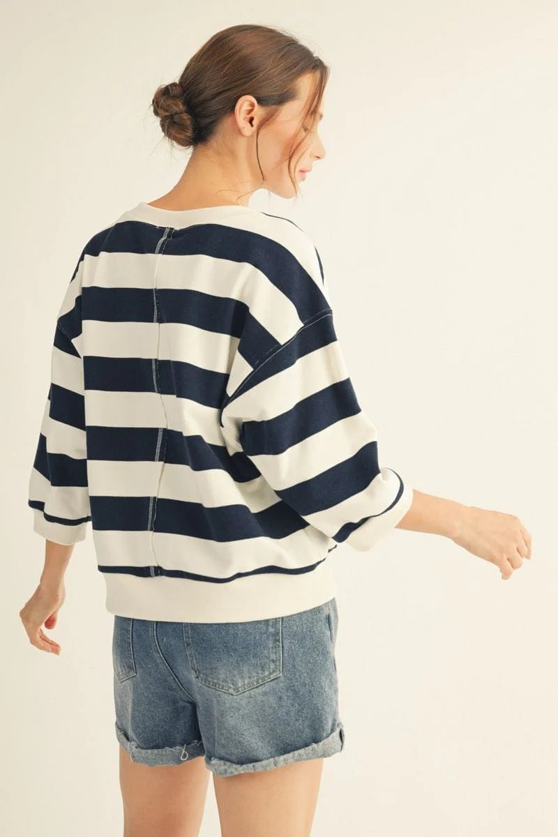 Stripe Drop Shoulder Top by JODIFL