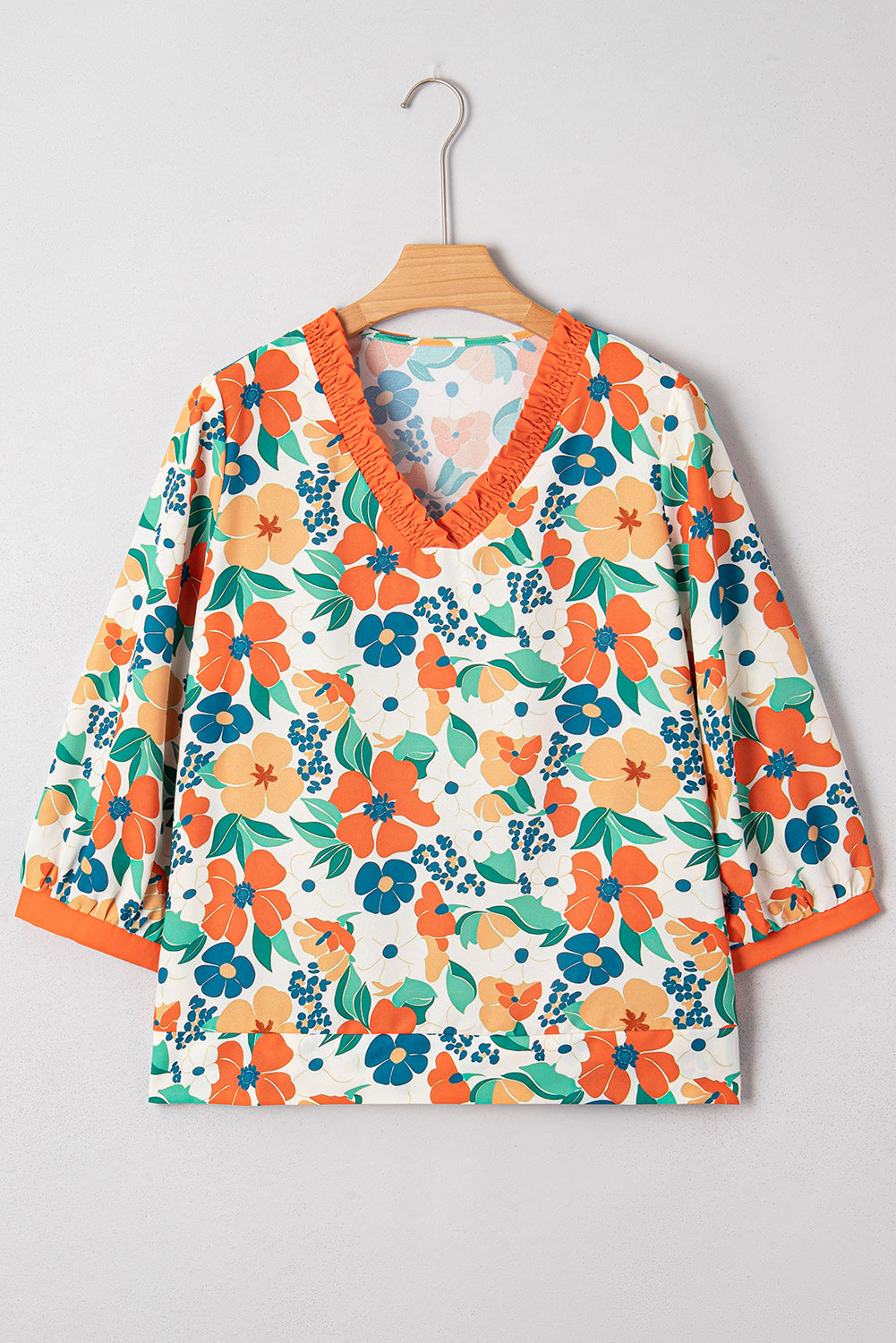 Orange Floral Bracelet Sleeve Blouse