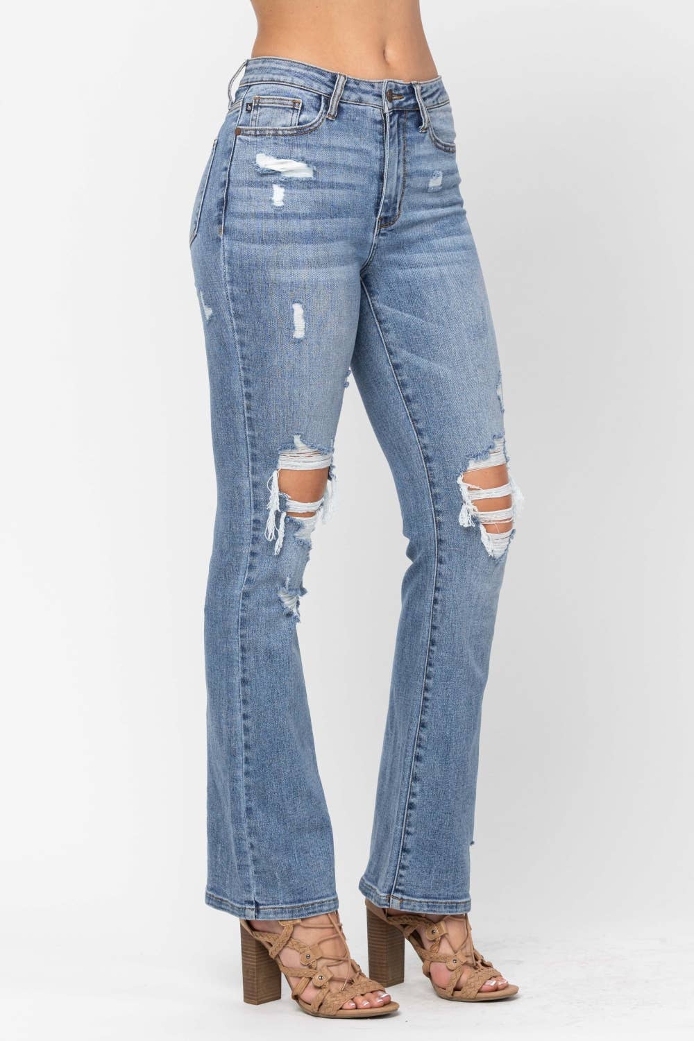 Judy Blue High Waist Stone Wash Destroyed Bootcut Jeans