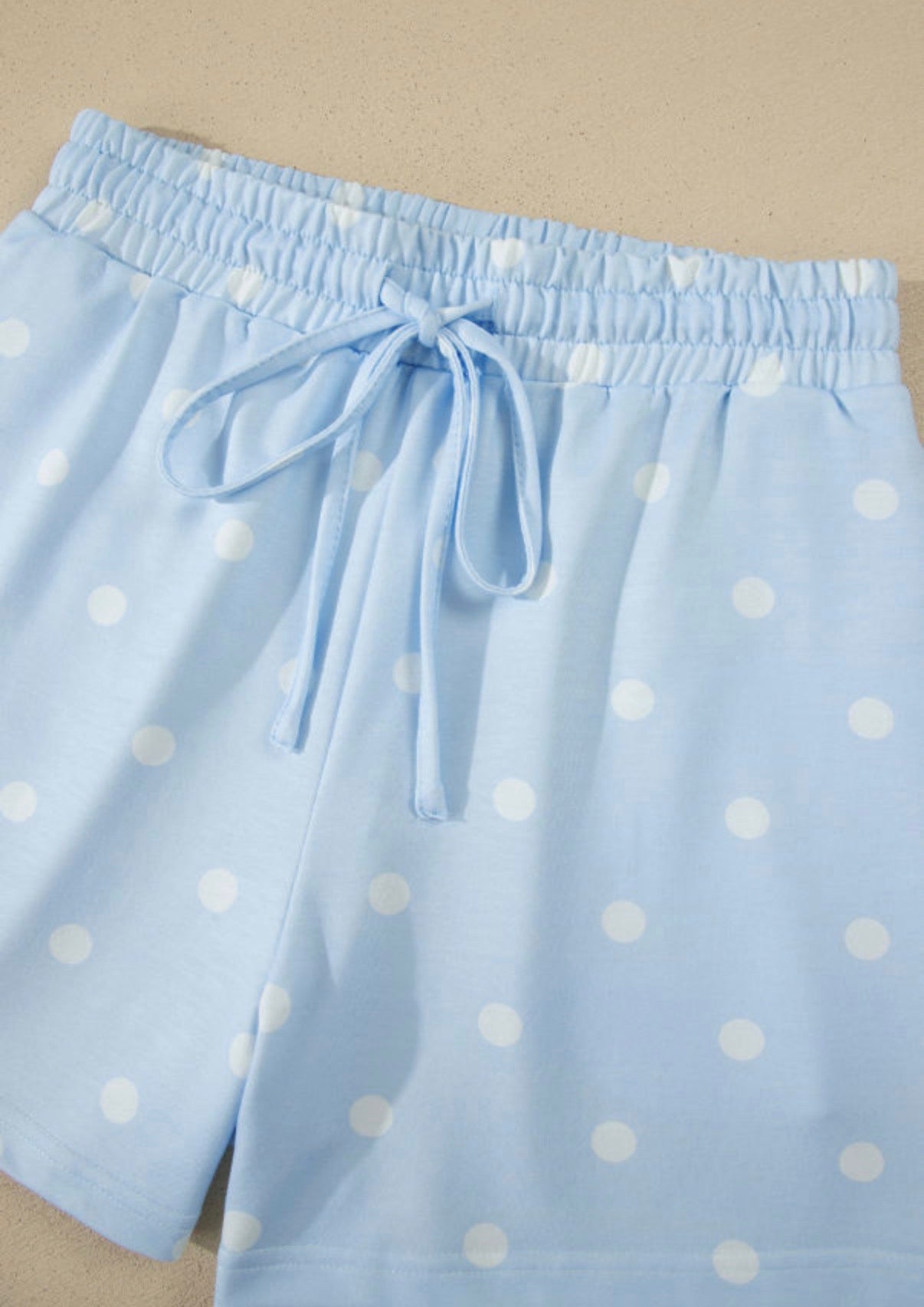 Blue Polka Dot Drawstring Shorts Set