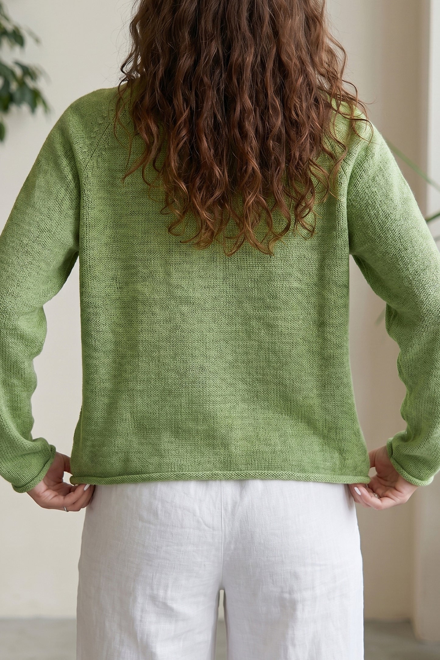 Green Fish Knit Oversized Crew Neck Sweater