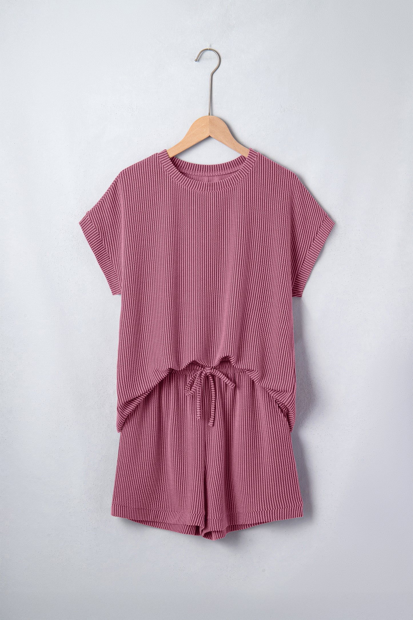 Burgundy Ribbed Drawstring Short Set