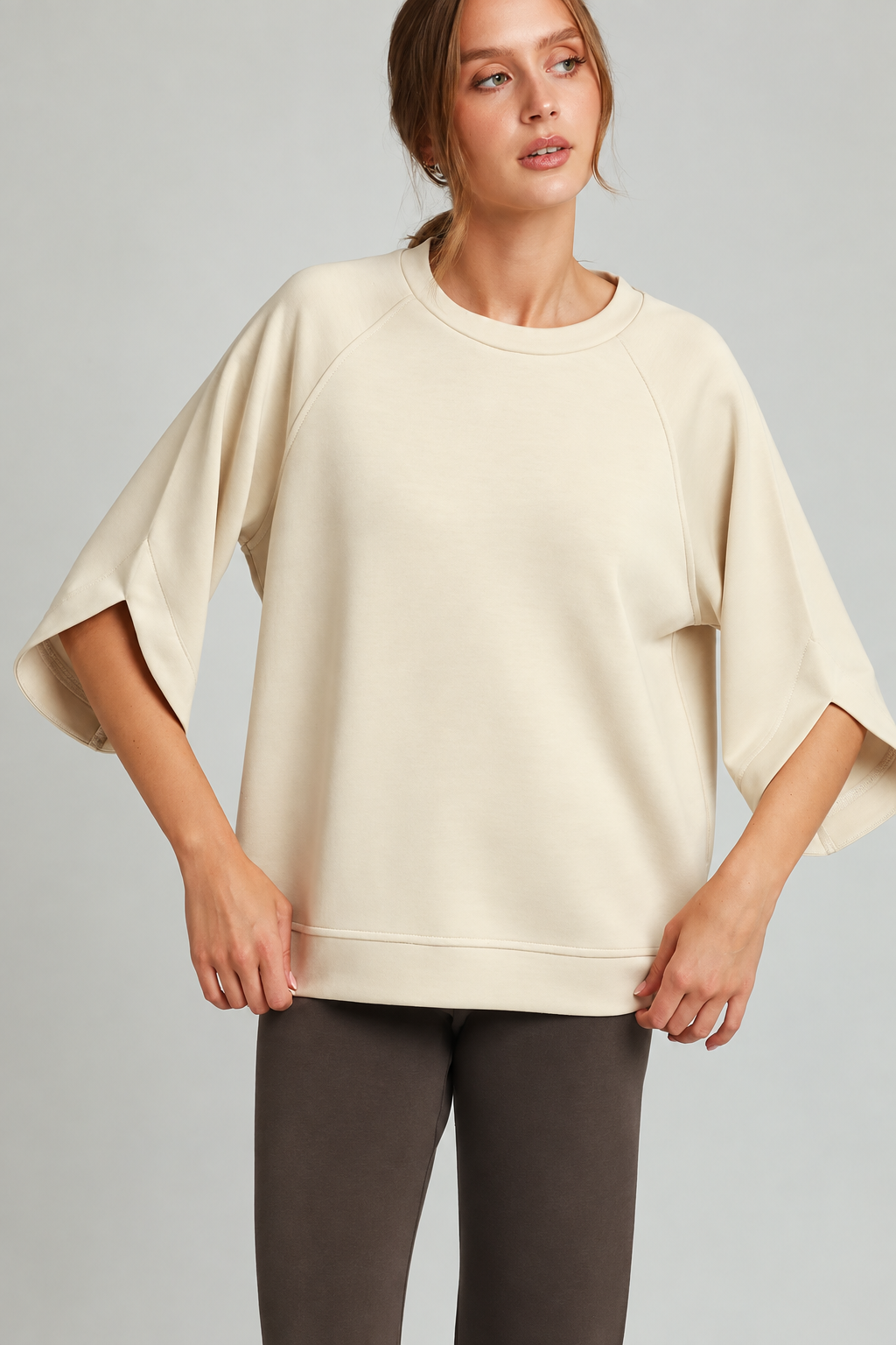 Umgee LuxeKnit Cream 3/4 Sleeve Top