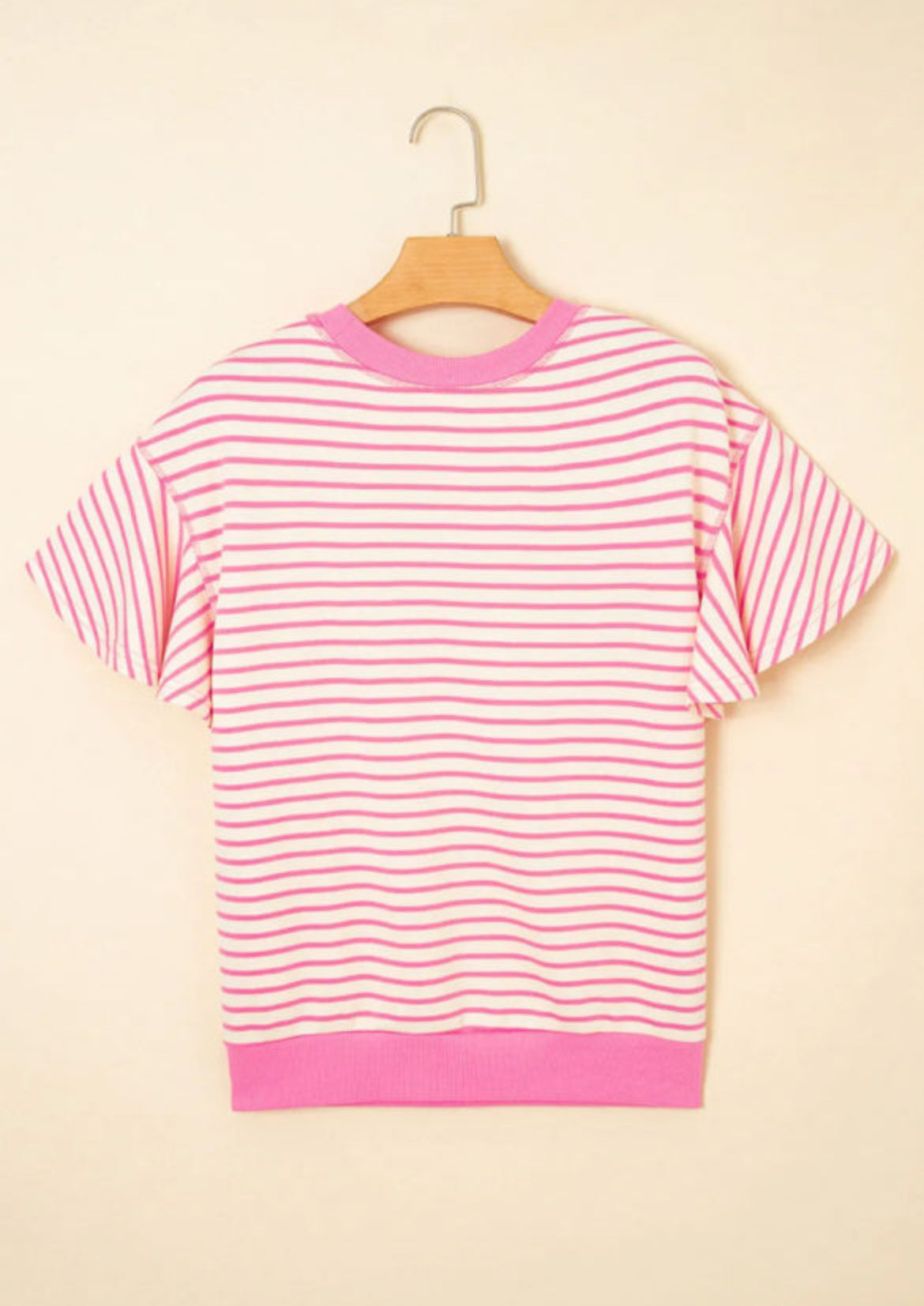 Sachet Pink Sequined American Flag Bow Patched Striped Ruffled Sleeve Blouse