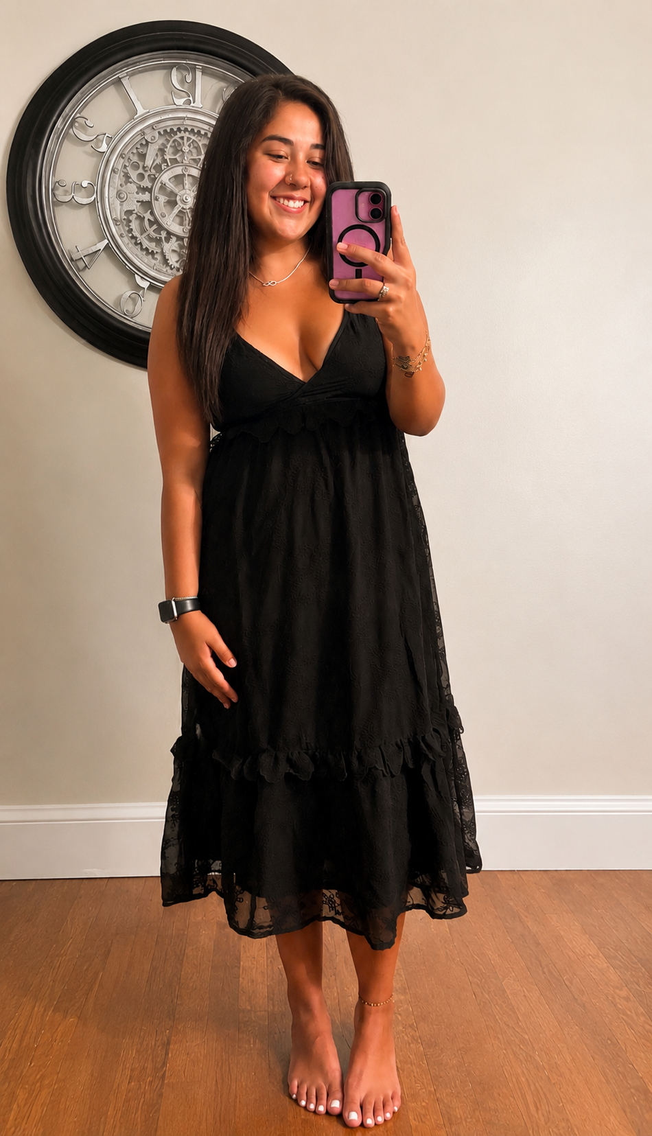 Black Ruffle Tiered Midi Dress
