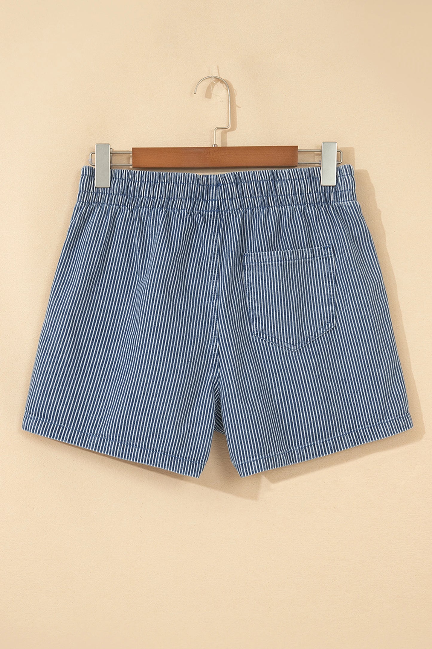 Blue Stripe Drawstring Denim Shorts
