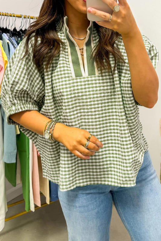 Green Plaid Blouse