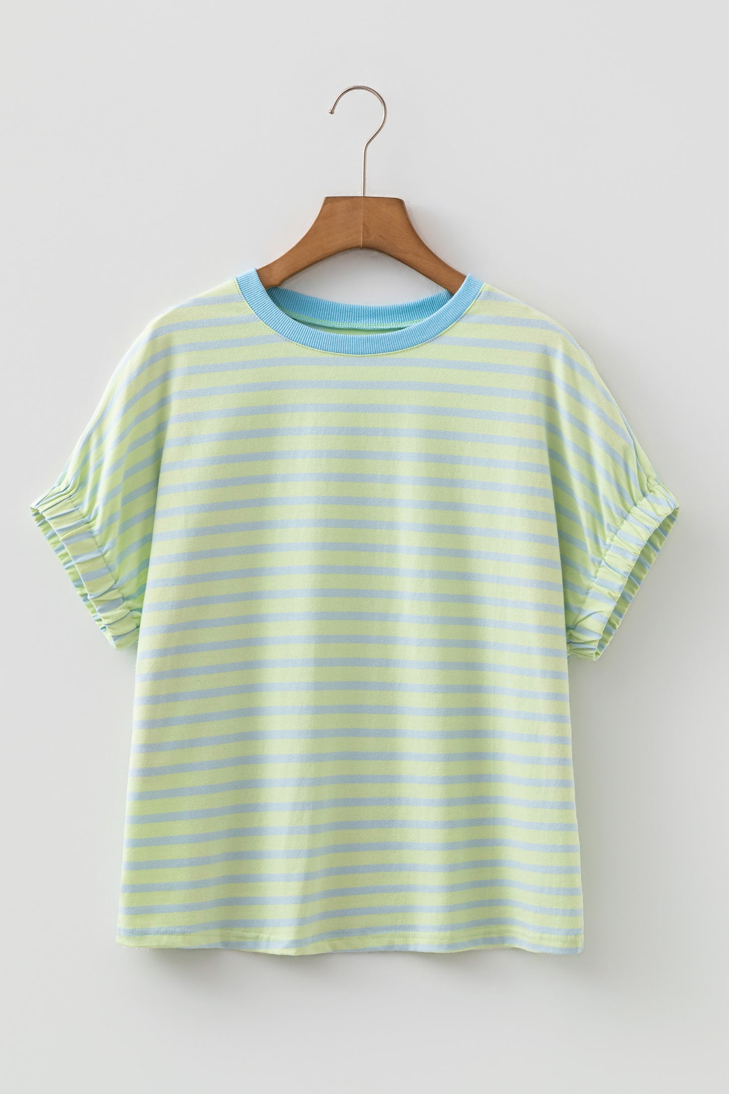 Green Striped Round Neck Short Sleeve Shirt