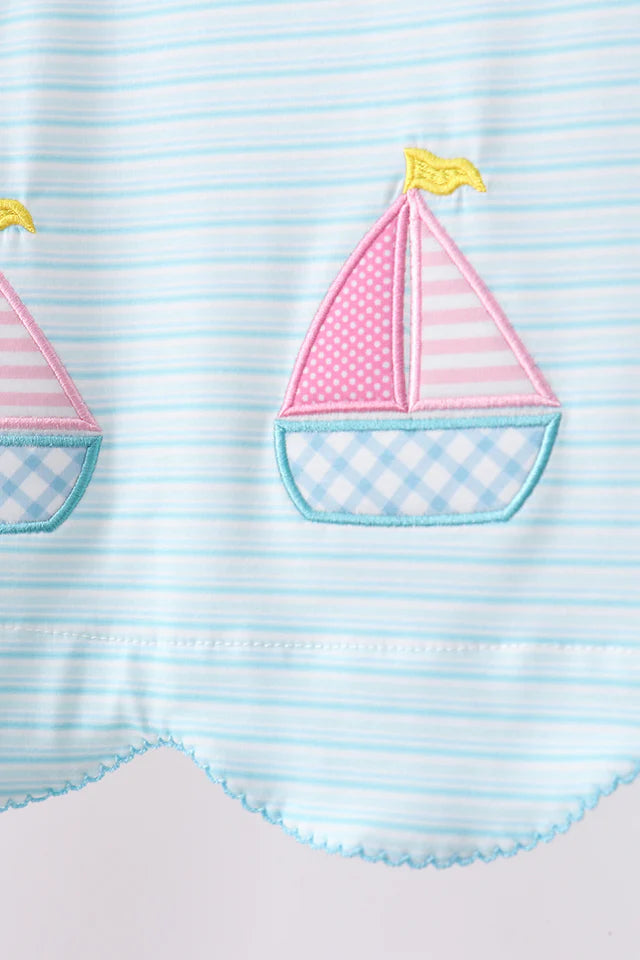 Blue Sailboat Applique Ruffle Bloomer Set