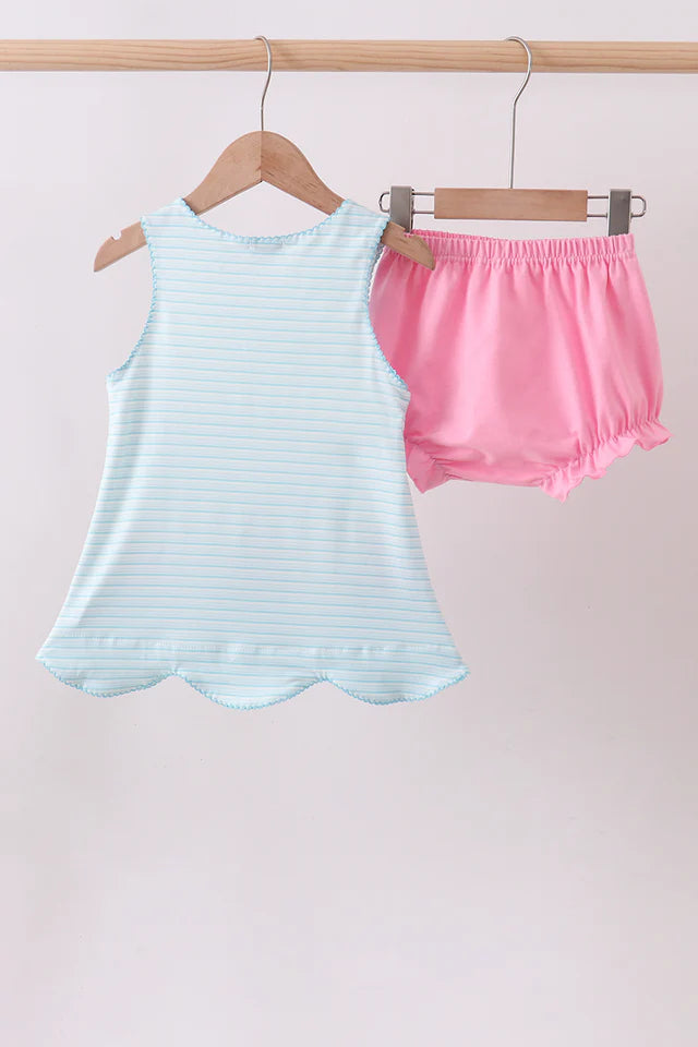 Blue Sailboat Applique Ruffle Bloomer Set