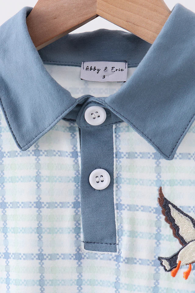 Blue Plaid Duck Embroidery Button Down Shirt