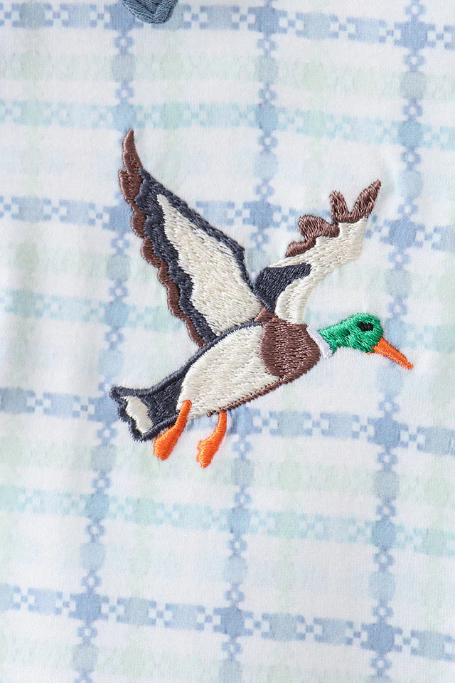 Blue Plaid Duck Embroidery Button Down Shirt