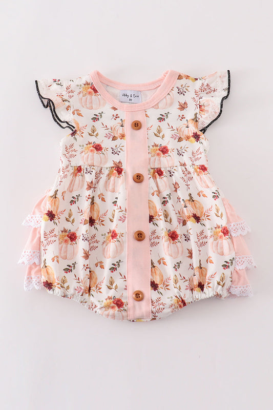Coral Pumpkin Ruffle Baby Romper