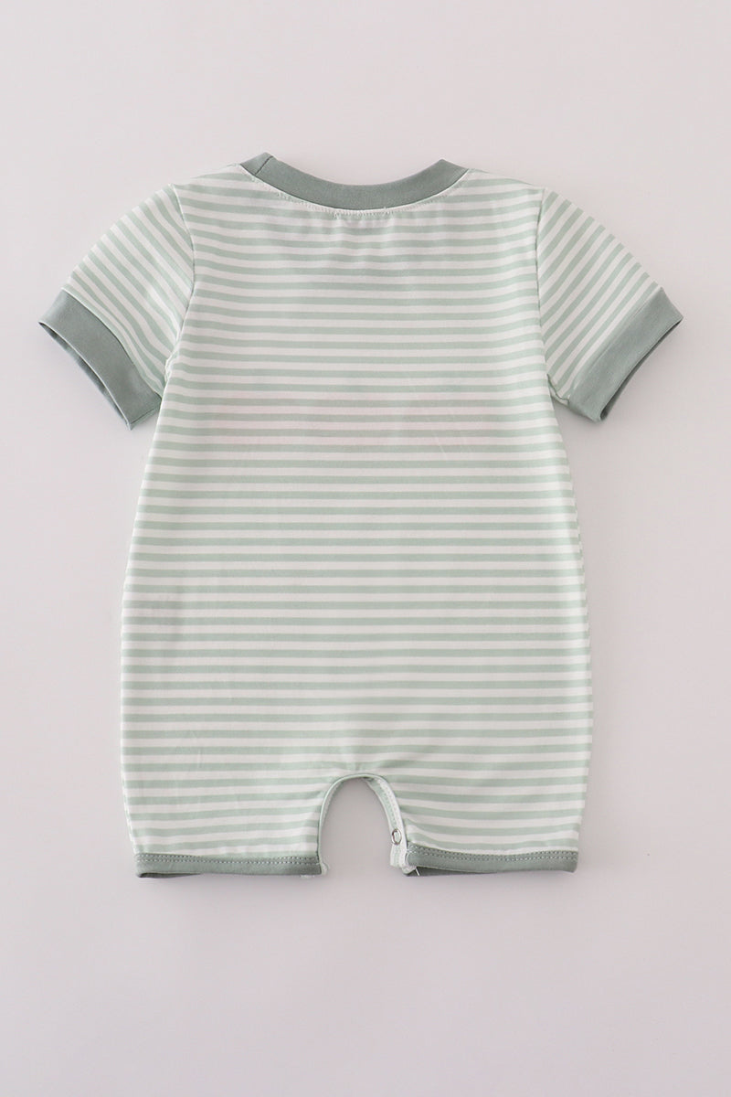 Sage Stripe French Knot Pumpkin Romper