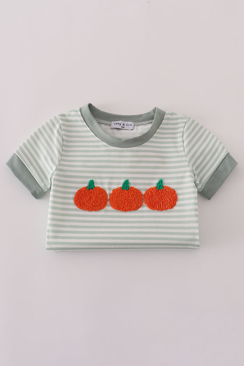 Sage Stripe French Knot Pumpkin Romper