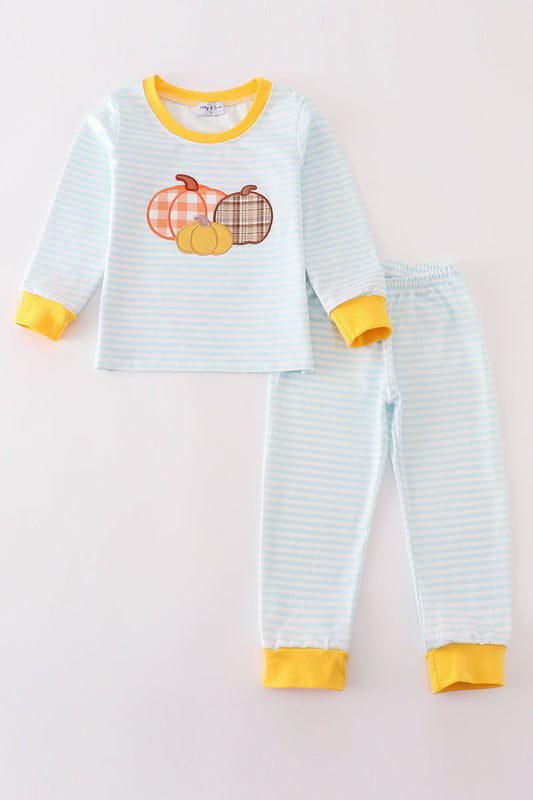Blue Stripe Pumpkin Applique Set