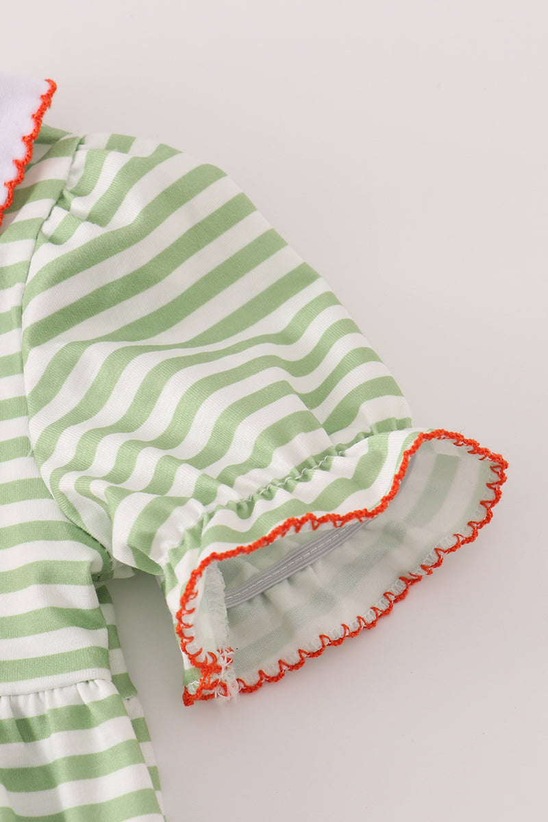 Green Stripe Pumpkin Embroidered Bubble