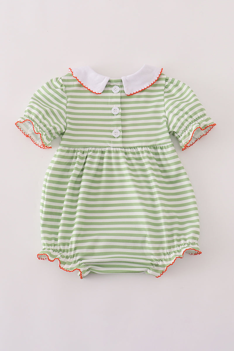 Green Stripe Pumpkin Embroidered Bubble