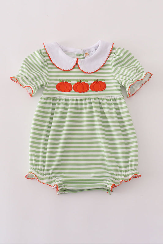 Green Stripe Pumpkin Embroidered Bubble