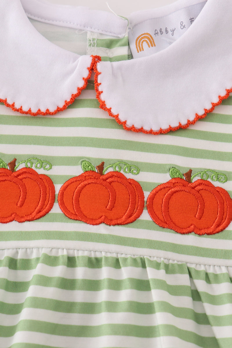 Green Stripe Pumpkin Embroidered Bubble